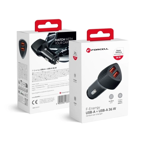Ładowarka samochodowa Forcell Carbon QC 3.0 2xUSB 36W Czarna