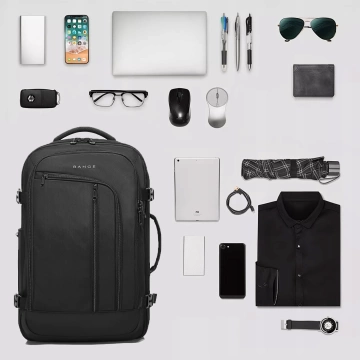 Bange Wasserdichter Rucksack für Laptops bis 17 Zoll, 47 x 29 x 17 cm, für Stadtreisen, Arbeit und Flugreisen, für Damen und Herren, mit 3 Fächern, Schwarz