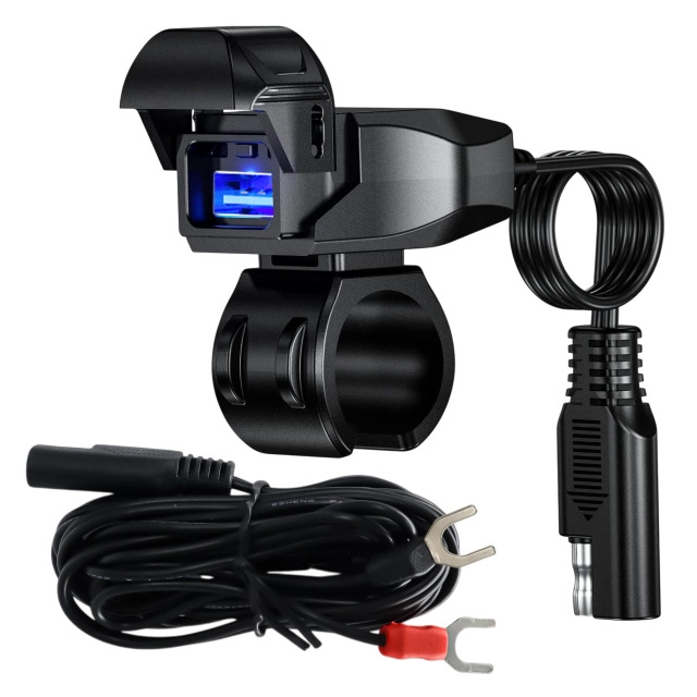 Ładowarka Motocyklowa Kewig USB-A 18W, Szybkie Ładowanie QC, Wodoodporna IP65 z Wyłącznikiem i Podświetleniem LED, Montaż na Kierownicy, do Telefonu, Kamerki, Interkomu – Czarna