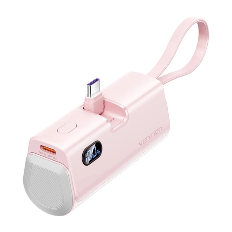 Powerbank Vention Pink 4800 mAh 22,5 W LED Lightning USB-C Pink Kompakt