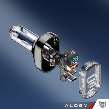 Autoladegerät 2x USB-C C PD 36W USB QC 3.0 LED schnell für das Telefon, leistungsstarkes 72W Alogy schwarzes Gehäuse