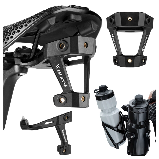 Adapter Rowerowy pod Siodełko – Uchwyt na 2 Koszyki na Bidon, Bike Seat Mount, Montaż do Sztycy, Aluminiowy, Czarny