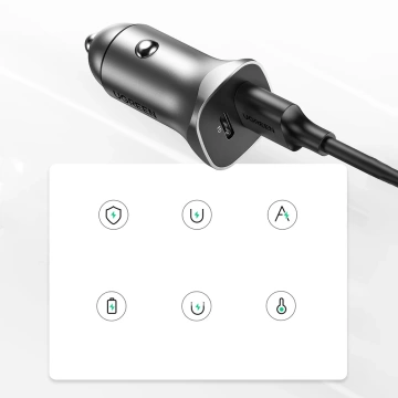 Ugreen Autoladegerät USB Type C / USB 24W Power Delivery Quick Charge grau (30780)
