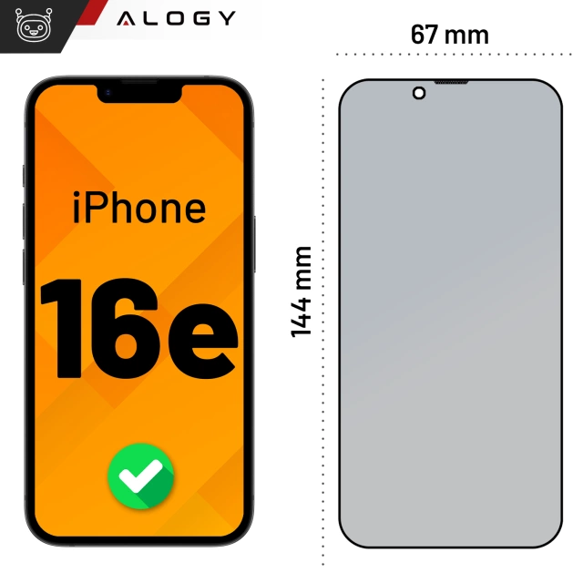 Szkło hartowane Prywatyzujące do Apple iPhone 16e ochronne szkiełko na ekran 9H Alogy Privacy EasyShield™️ z ramką montażową