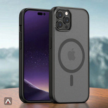 Etui matowe Alogy MagCase do MagSafe obudowa z pierścieniem magnetycznym do Apple iPhone 12/ 12 Pro Czarne + Szkło