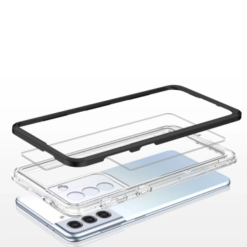 Klare 3in1 Hülle für Samsung Galaxy S21 5G (S21 Plus 5G) Rahmen Gel Cover Schwarz