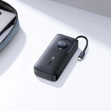 Baseus Free2Pull 10000 mAh 30 W Powerbank mit USB-C-Anschluss und einziehbarem USB-C-Kabel – Schwarz