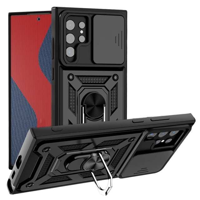 Pancerne etui z osłoną aparatu Alogy Camshield Stand Ring do Samsung Galaxy S22 Ultra czarne