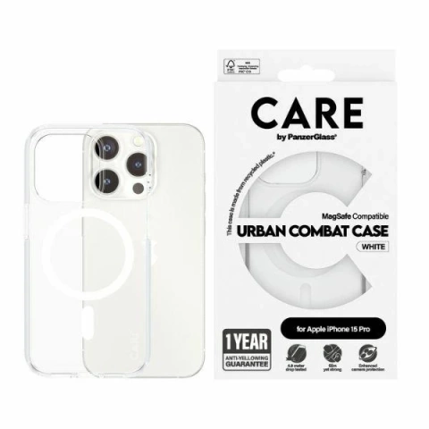 iPhone 15 Pro CARE by PanzerGlass Urban Combat Case MagSafe Clear mit weißen Magneten