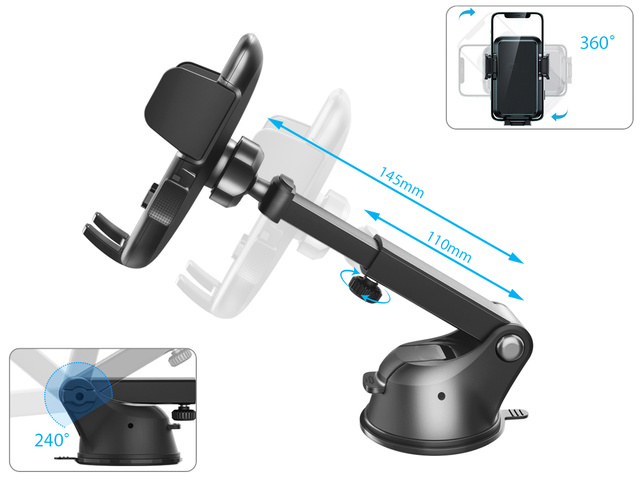 Uchwyt samochodowy do telefonu 2w1 Alogy na szybę do kratki na deskę rozdzielczą Czarny + Kabel USB-C 2.4A 1m