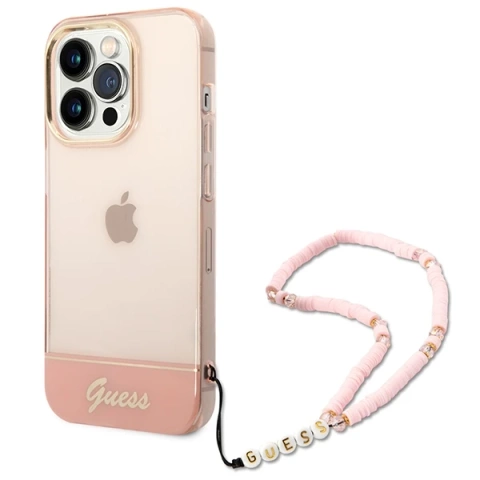 Etui Guess GUHCP14XHGCOHP für Apple iPhone 14 Pro Max 6,7" różowy/pink Hardcase Translucent Pearl Strap