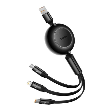 Kabel USB 3w1 Baseus Bright Mirror 3, Micro USB / Lightning / USB-C, 66W / 2A, 1.1m (schwarz)