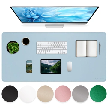 Schreibtischunterlage 90 × 45 cm – rutschfeste Schutzmatte aus elegantem PU-Kunstleder, für Maus und Tastatur, stilvoll und langlebig – Alogy WorkMat™ Blau