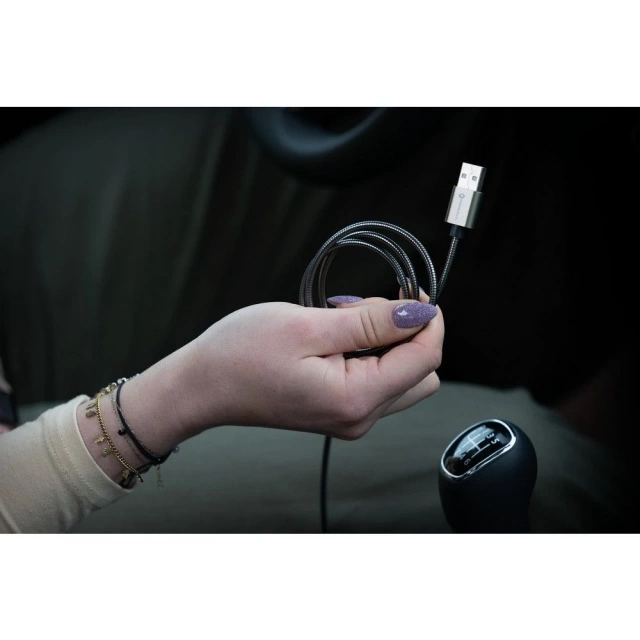 Kabel USB-A do USB-C 12W 1m Forcell Stalowy QC 3.0 CarPlay/Android Auto