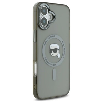 Karl Lagerfeld Hülle für iPhone 16 Plus 6,7" Schwarzes MagSafe Hardcase IML Metal Karl Head