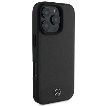 Mercedes-Etui für iPhone 16 Pro Max 6,9" Schwarzes MagSafe Hardcase Strukturiertes und glattes Leder