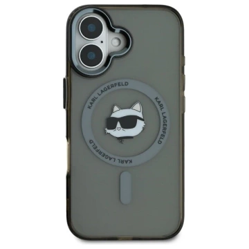 Karl Lagerfeld Hülle für iPhone 16 Plus 6,7" Schwarz MagSafe Hardcase IML Metall Choupette Head