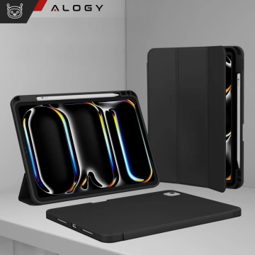 Schutzhülle mit Stifthalter für Apple iPad Air 13" (2024/2025) und iPad Pro 12,9" (2018–2022), Alogy Book Cover Case, Schwarz