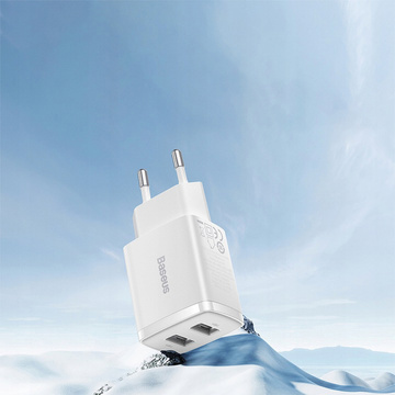 Starkes Ladegerät Baseus Compact 2x USB 2.1A 10.5W Weiß