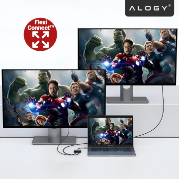 Adapter HUB 4w1 Alogy przejściówka USB-C do 2x HDMI USB 3.0 USB-C szybkie ładowanie PowerDelivery PD 100W