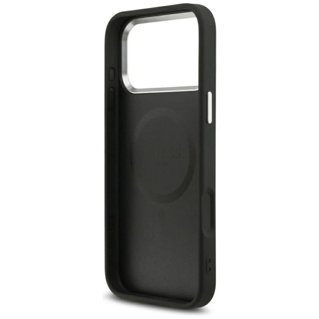 Etui Guess Grained Triangle Logo MagSafe do iPhone 17 Pro Czarny