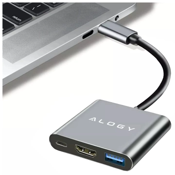 HUB 3in1 Adapter USB-C auf HDMI USB-A USB-C 4K 60Hz Alogy grau