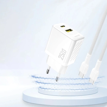 Dudao A26T 25W GaN USB-A, USB-C Ladegerät | Power Delivery, Schnellladung - Weiß
