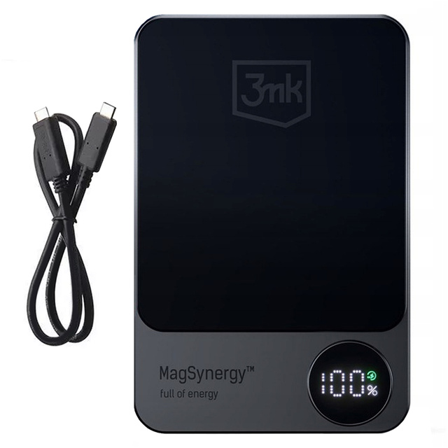 Powerbank 3mk MagSafe 10000 mAh QI USB-C Lightning LED MagSynergy bezprzewodowy indukcyjny Czarny