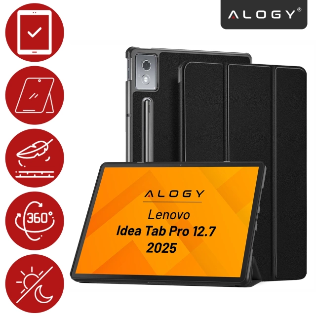 Etui do Lenovo IdeaTab Pro / Pro MT 12.7" TB-373, Ochronne z Klapką i Miejscem na Rysik, Składana Okładka Bumper, Alogy BookGuard™ – Czarne