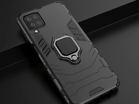 Alogy Stand Ring Armor Hülle für Samsung Galaxy A12 / A12 5G schwarzes Glas