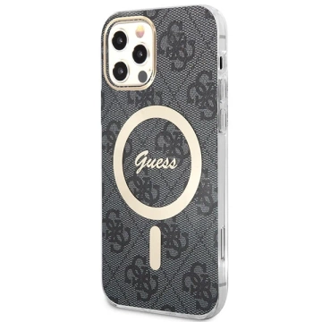Zestaw Guess GUBPP12MH4EACSK Hülle Ladegerät iPhone 12/12 Pro czarny/schwarz Hartschale 4G Print MagSafe