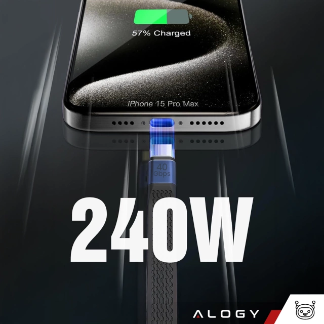 Kabel USB-C krótki 13cm Alogy Wydajny 240W 40Gbps z Obsługą 8K/60Hz Czarny