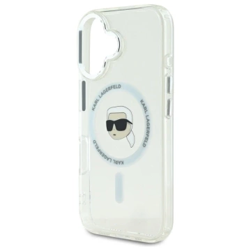 Karl Lagerfeld Hülle für iPhone 16 6,1" Weißes MagSafe Hardcase IML Metal Karl Head