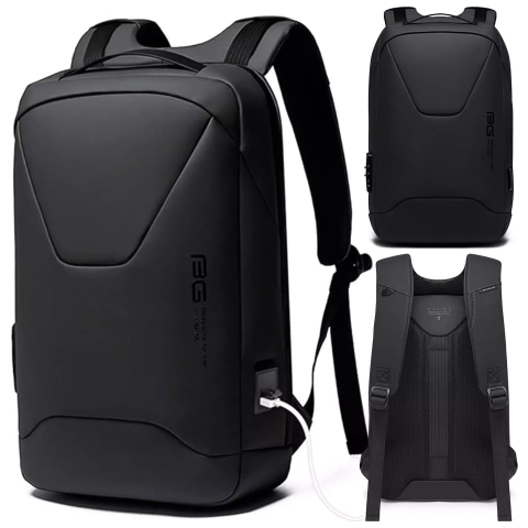 Bange wasserdichter Rucksack für 15,6-Zoll-Laptop, Stadtreisender, 45 x 30 x 16 cm, für Arbeit, Flugzeug, Herren, Damen, mit USB-Anschluss Schwarz