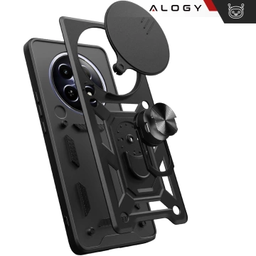 Hülle für Realme 12 Pro 5G / Realme 12 Pro Plus 5G, gepanzerte Schiebehülle, Ringgehäuse, Kameraschutz, Camshield Alogy, Schwarz