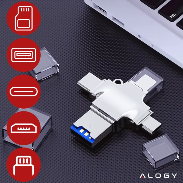 Czytnik kart SD Alogy SmartRead Pro 4w1 adapter USB3.0 do TF / Lightning / USB-C / micro USB
