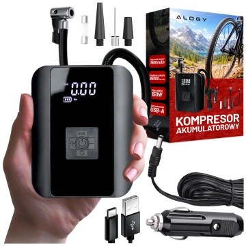 Elektrische Fahrradpumpe für Fahrräder, kabelloser Auto-Luftkompressor, tragbar mit Taschenlampe, 150 PSI Alogy Schwarz