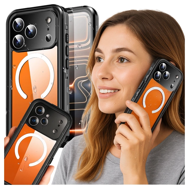 Etui Wodoodporne do Apple iPhone 17 Pro Max 6,9", Pancerna Obudowa 360° z Przezroczystym Tyłem, Kompatybilna z MagSafe, Alogy HydroArmor™ IP68 Case – Czarne