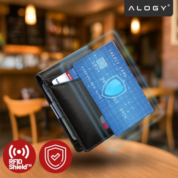 RFID-Schutzhülle für Geldbörsen, blockiert Signale für Karten und Dokumente, dünn, klein, Alogy, Herren- und Damengeldbörse, Schwarz