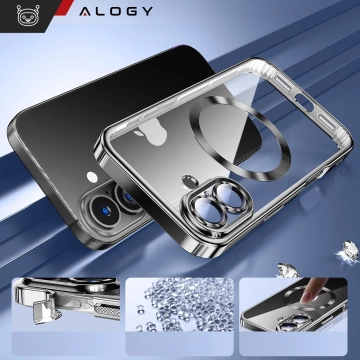 Etui MagSafe Case do Apple iPhone 16 Alogy Glamour Luxury Ring obudowa czarno-przezroczyste + Szkło hartowane