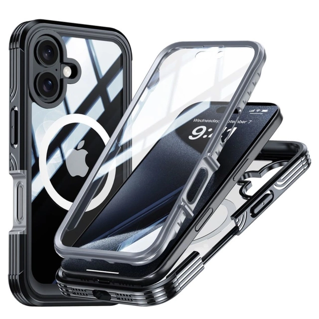 Etui ochronne na telefon do Apple iPhone 16 Alogy Shield360 MagCase™️ do MagSafe obudowa z ochroną wyświetlacza i aparatu Czarne