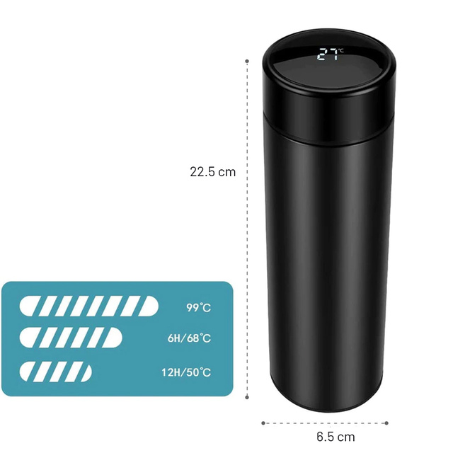 Kubek termiczny termos Smart Butelka LED Bidon 500ml Czarny + Szczotka do mycia