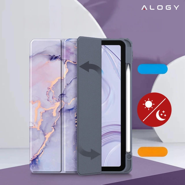Etui hybrydowe z miejscem na rysik do Apple iPad Air 11" (2024,2025) / Air 10.9" (2020,2022) / Pro 11 (2018) Alogy Hybrid Book Cover Case Marble Fioletowe
