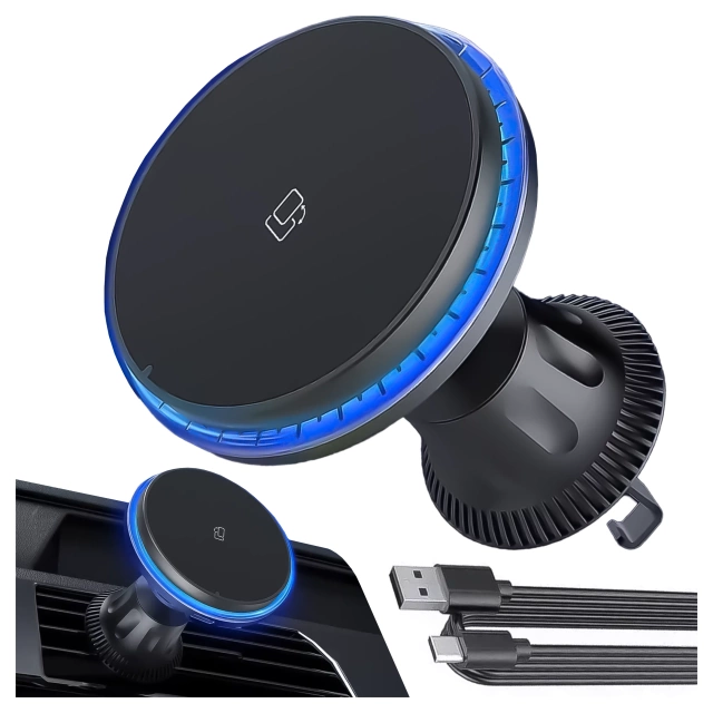 Uchwyt samochodowy Alogy Car Holder do MagSafe z ładowaniem indukcyjnym 2w1 15W do kratki Czarny