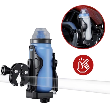 Uchwyt Motocyklowy / Rowerowy na Bidon, Butelkę lub Kubek z Blokadą Antykradzieżową, Regulowany 50–90 mm, Na Hulajnogę, Kierownicę i Ramę - Kewig