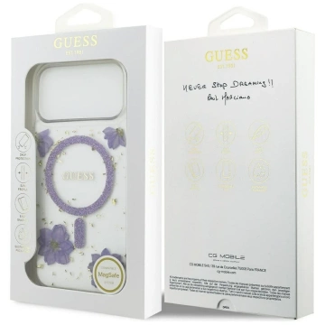 Etui Guess Resin Flowers Glitter MagSafe na iPhone 17 Pro Max - Fioletowe