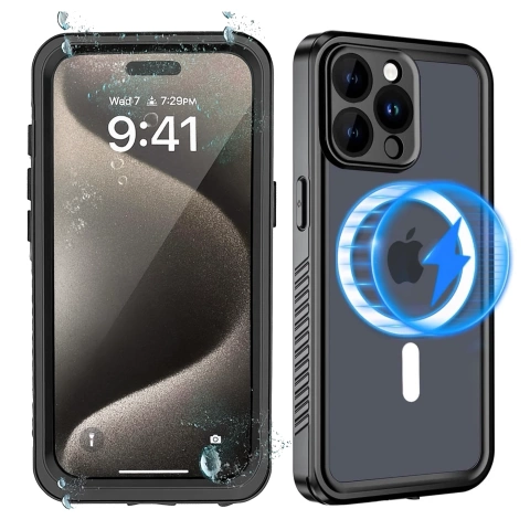 Hülle für Apple iPhone 15 Pro Armored 360 Hülle für Mag Safe wasserdicht Armor IP68 Alogy schwarz