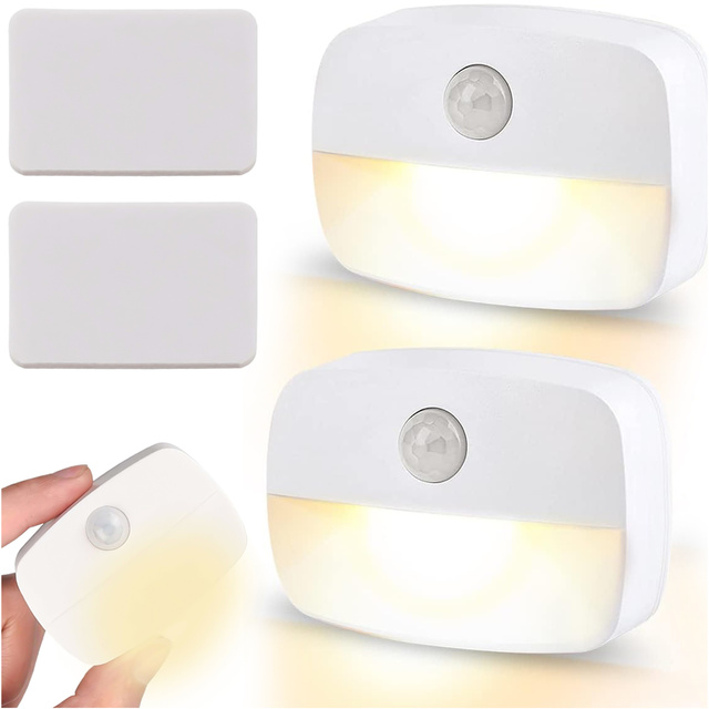 2x Lampka nocna Bezprzewodowa lampa LED z czujnikiem ruchu na baterie AAA przyklejana oświetlenie meblowe 3000K biała