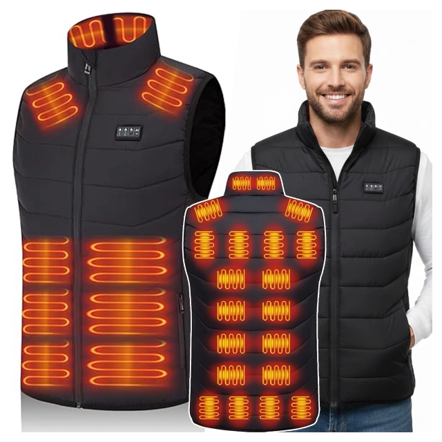 Kamizelka grzewcza z 28 strefami – 4-stopniowa regulacja temperatury, zasilanie USB, idealna na zimę i aktywności outdoor – Alogy ThermoVest™ Czarna (L)