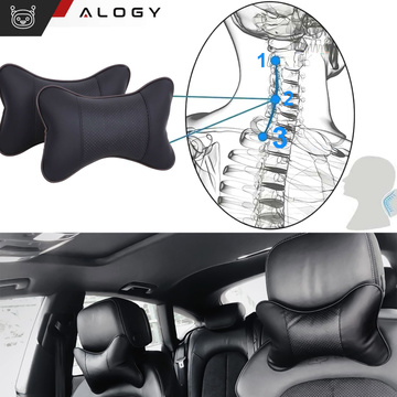 Profiliertes Auto-Nackenkissen für die Kopfstütze des Autos, bequemes weiches Öko-Leder Alogy Black
